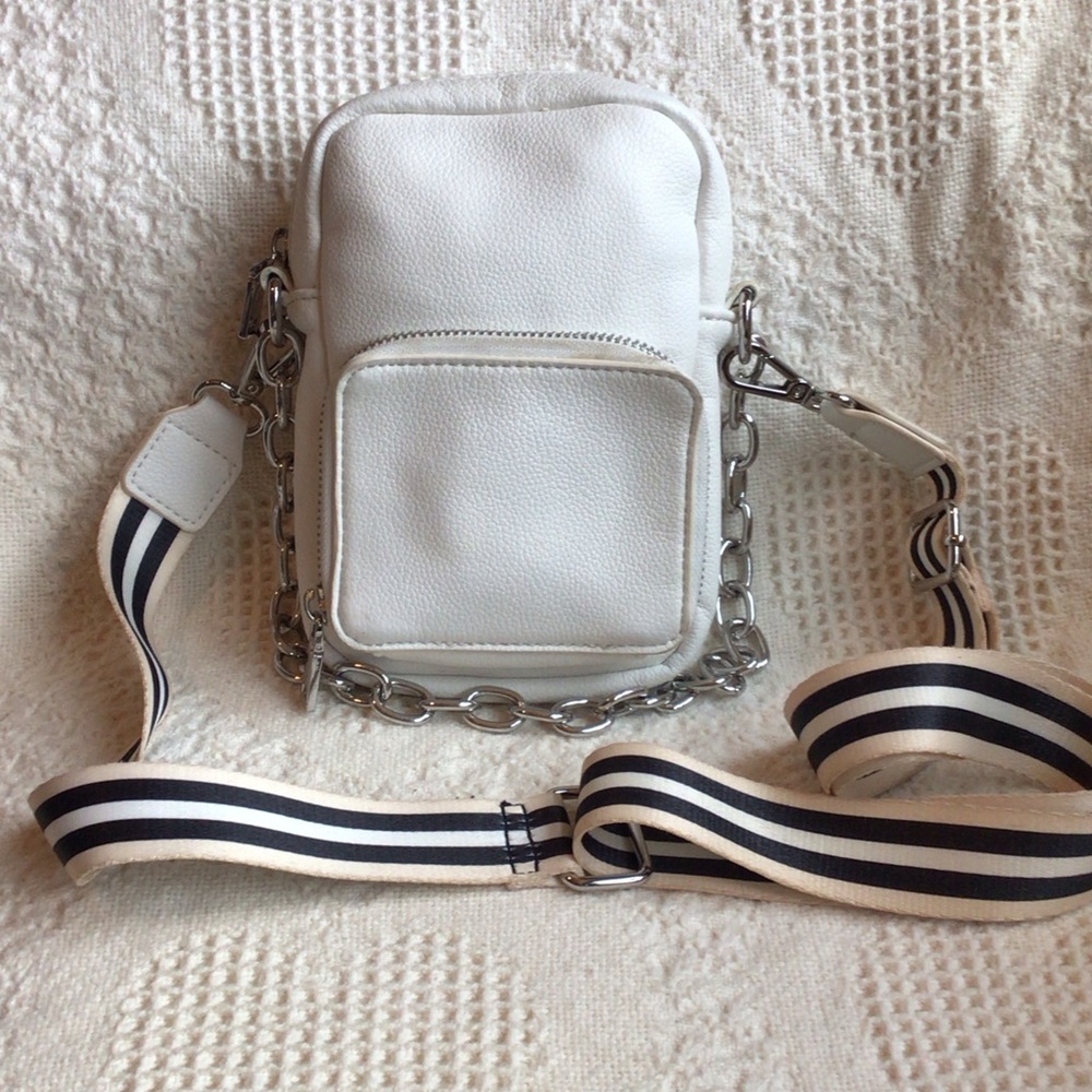 INC International Concepts White Crossbody Bag with Chain and Stripe Strap